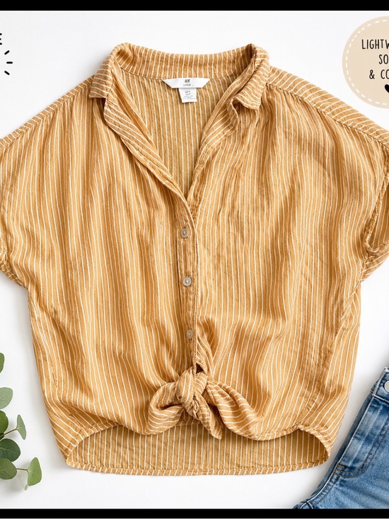 H&M Tops - H&M Tan Striped Button-Down Shirt